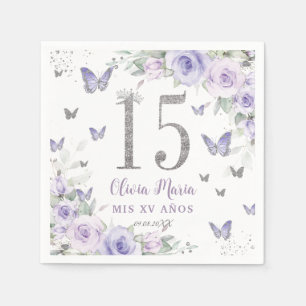 Lavender Purple Floral Butterflies Quinceañera 15 Napkin