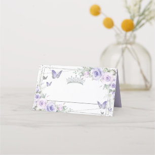 Lavender Purple Floral Butterflies Quinceañera Place Card