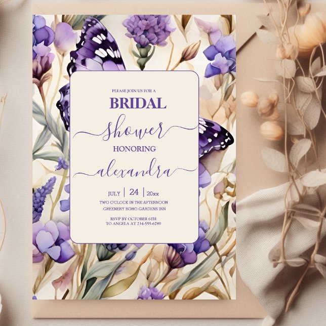 Lavender Purple Floral Elegant Bridal Shower Invitation (Creator Uploaded)
