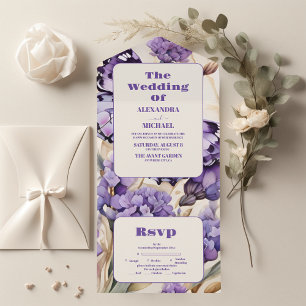 Lavender Purple Floral Elegant Wedding All In One Invitation