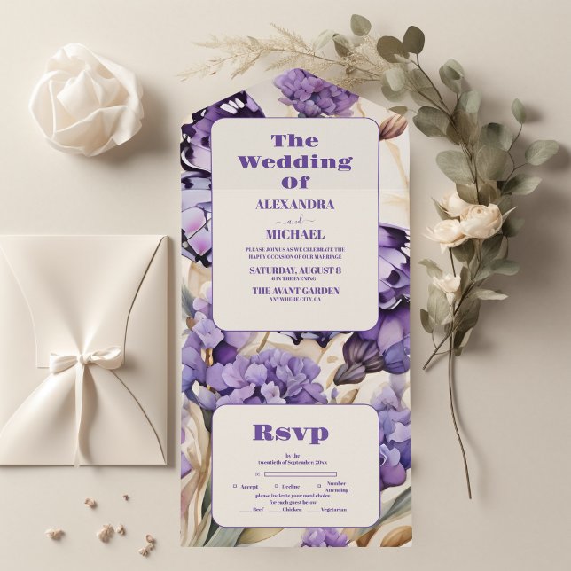 Lavender Purple Floral Elegant Wedding All In One Invitation (Creator Uploaded)
