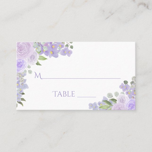Lavender Purple Floral Elegant Wedding Escort Card (Front)