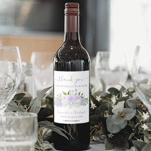 Lavender Purple Floral Elegant Wedding Thank You Wine Label