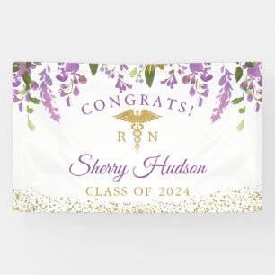 Lavender Purple Floral Gold RN Nursing Graduation Banner