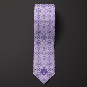 Lavender Purple Floral Inspired Monogram Tie
