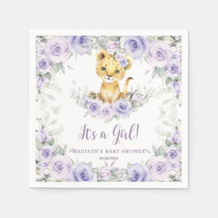 Lavender Purple Floral Lion Cub Baby Shower  Napkin