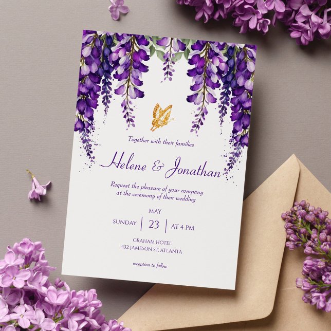 Lavender Purple Floral Modern Elegant Wedding Invitation (Creator Uploaded)