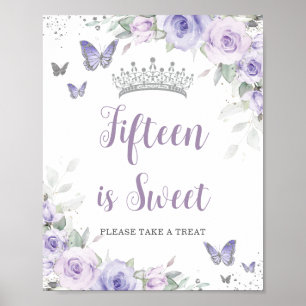 Lavender Purple Floral Quinceañera Treat Favour Poster