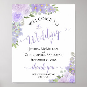 Lavender Purple Floral Rustic Wedding Welcome Sign
