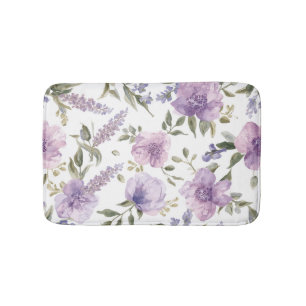 Lavender Purple Floral Watercolor Botanical Bath Mat