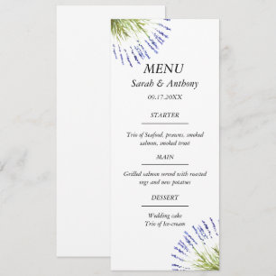 Lavender Purple Floral Watercolor Wedding Food Menu