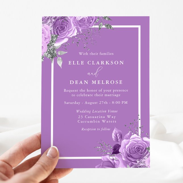 Lavender Purple Floral White Border Wedding  Invitation (Creator Uploaded)