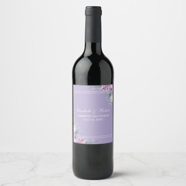 Lavender Purple Floral Wine Label (Front)