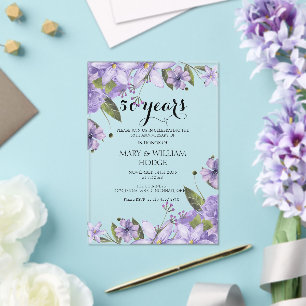 Lavender purple florals 50th wedding anniversary acrylic invitations