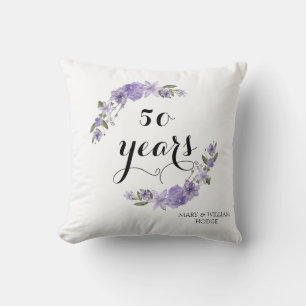 Lavender purple florals 50th wedding anniversary cushion