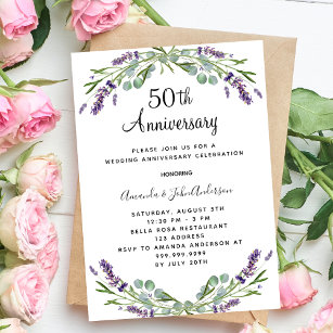 Lavender purple florals 50th wedding anniversary invitation