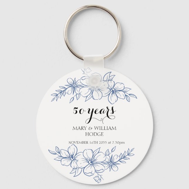 Lavender purple florals 50th wedding anniversary key ring (Front)