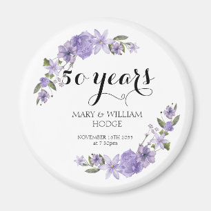 Lavender purple florals 50th wedding anniversary magnet
