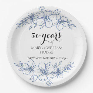 Lavender purple florals 50th wedding anniversary paper plate