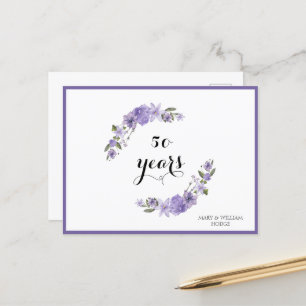 Lavender purple florals 50th wedding anniversary postcard