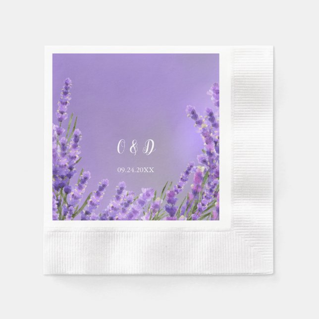 Lavender Purple Florals Wedding Napkin (Front)