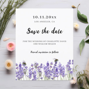Lavender purple florals wedding save the date flyer
