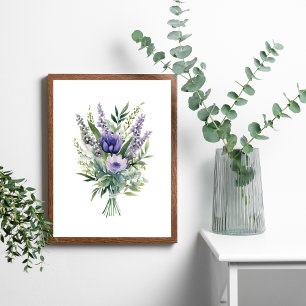 Lavender Purple Flower Eucalyptus Greenery Bouquet Poster