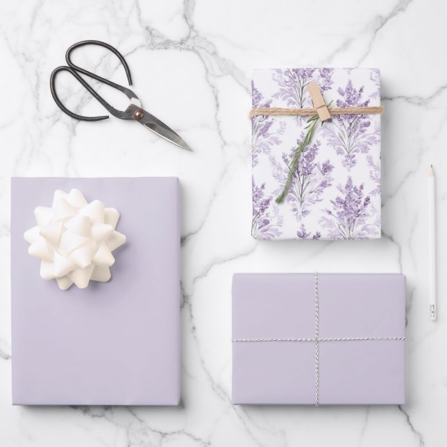 Lavender Purple Flowers Birthday Wrapping Paper Sheet (Front)