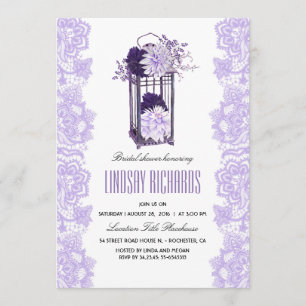 Lavender Purple Flowers Lantern Bridal Shower Invitation