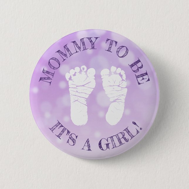 Lavender Purple Footprints Girl Baby Shower Button (Front)