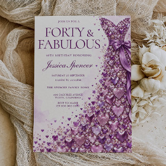 Lavender Purple Forty & Fabulous 40th Birthday Invitation