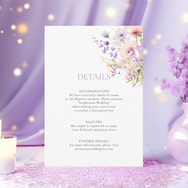 Lavender Purple Garden WildFlowers DETAILS Wedding Enclosure Card (Lavender Purple Garden WildFlowers DETAILS Wedding Enclosure Card)