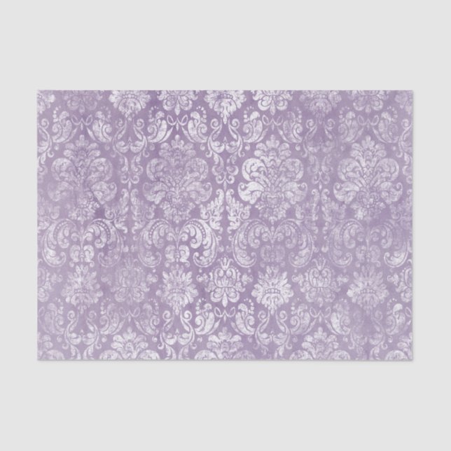 Lavender Purple Gently Distressed Damask Pattern Tissue Paper (Front)