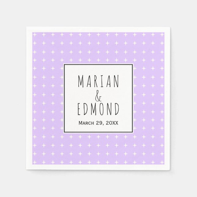 Lavender purple geometric typography wedding napkin (Front)