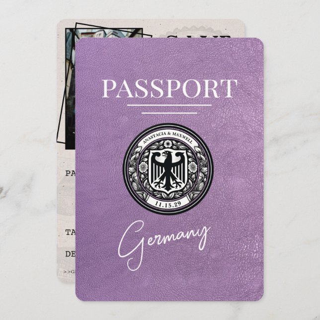 Lavender Purple Germany Passport Save The Date (Front/Back)