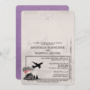 Lavender Purple Germany Passport Wedding Invitation