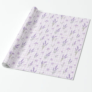Lavender Purple Gingham Watercolor Floral Gift Wra Wrapping Paper