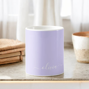 Lavender Purple Girly Script Monogram Name Modern Coffee Mug