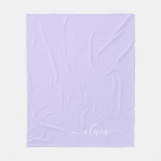 Lavender Purple Girly Script Monogram Name Modern Fleece Blanket (Front)