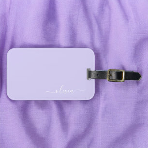 Lavender Purple Girly Script Monogram Name Modern Luggage Tag