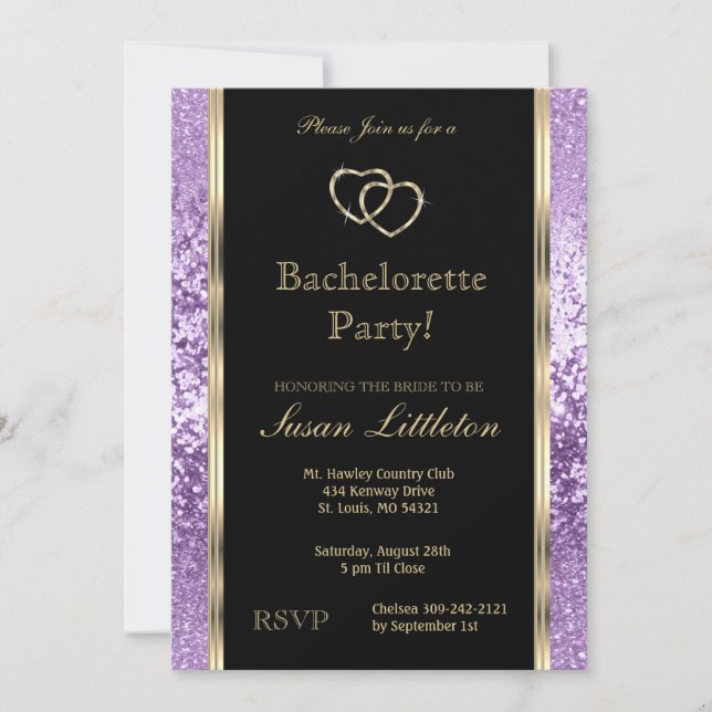 Lavender Purple Glitter Bachelorette Party  Invitation (Front)