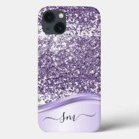 Lavender Purple Glitter Look Monogram Initials
