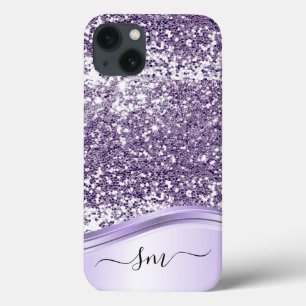 Lavender Purple Glitter Look Monogram Initials  iPhone 13 Case