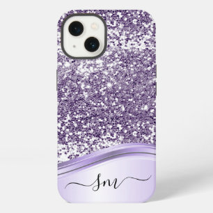 Lavender Purple Glitter Look Monogram Initials iPhone 13 Case
