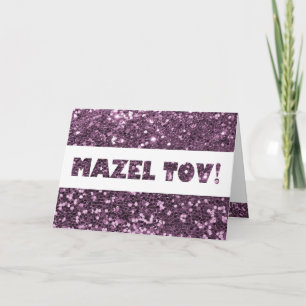 Lavender Purple Glitter Mazel Tov Congratulations Card