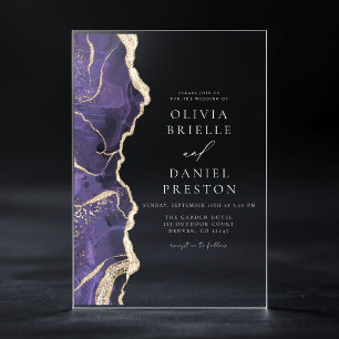 Lavender Purple Gold Agate Elegant Modern Wedding Acrylic Invitations