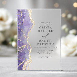 Lavender Purple Gold Agate Elegant Modern Wedding Acrylic Invitations