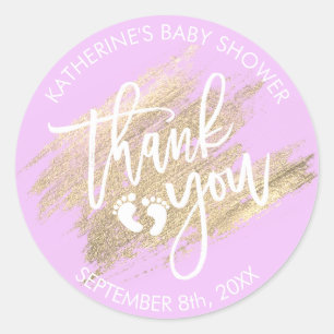 Lavender Purple Gold Brush Stroke Baby Shower Classic Round Sticker