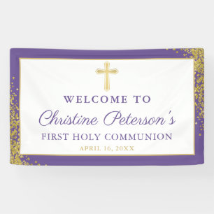 Lavender Purple Gold First Holy Communion Banner