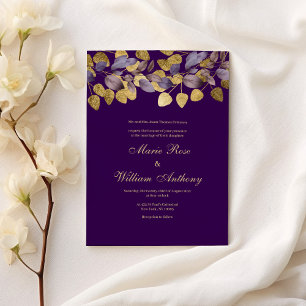 Lavender purple gold foliage floral Wedding Invitation